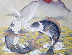 잉어가 공중으로 힘차게 뛰어오르는 모습을 표현한 그림!수강생 작품 약리도 입니다~자격증반/ 취미반 수시모집 중입니다~